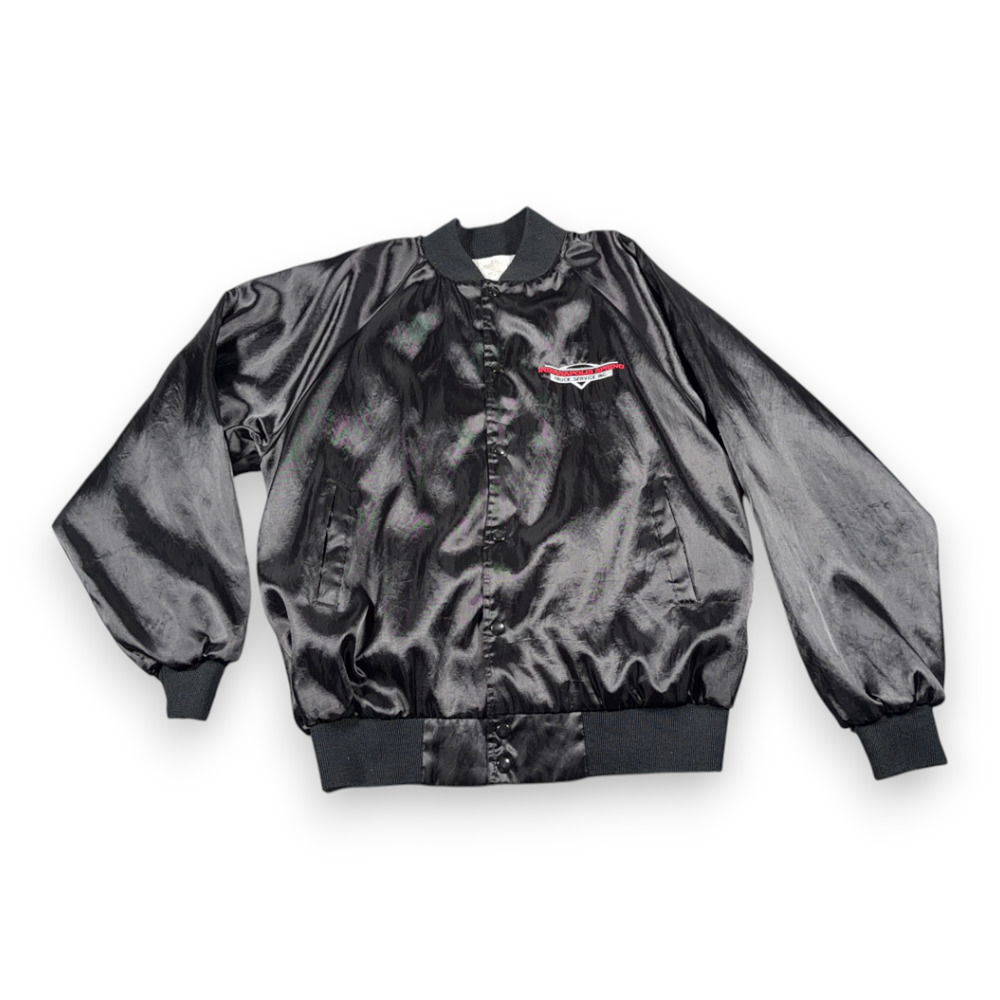 Vintage Truck Service Jacket Adult LARGE Black Indianapolis Spring Satin USA 80s